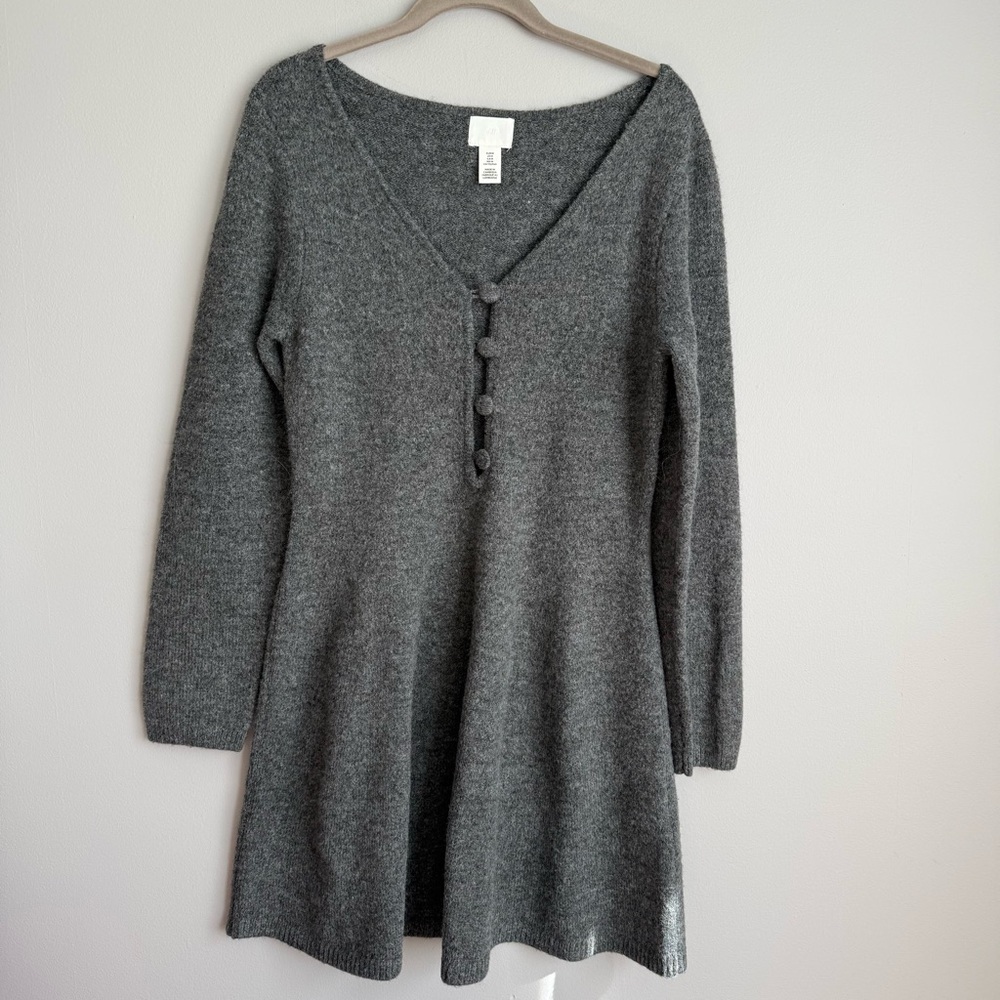 H&M Charcoal Gray V-Neck Long Sleeve Sweater Dress